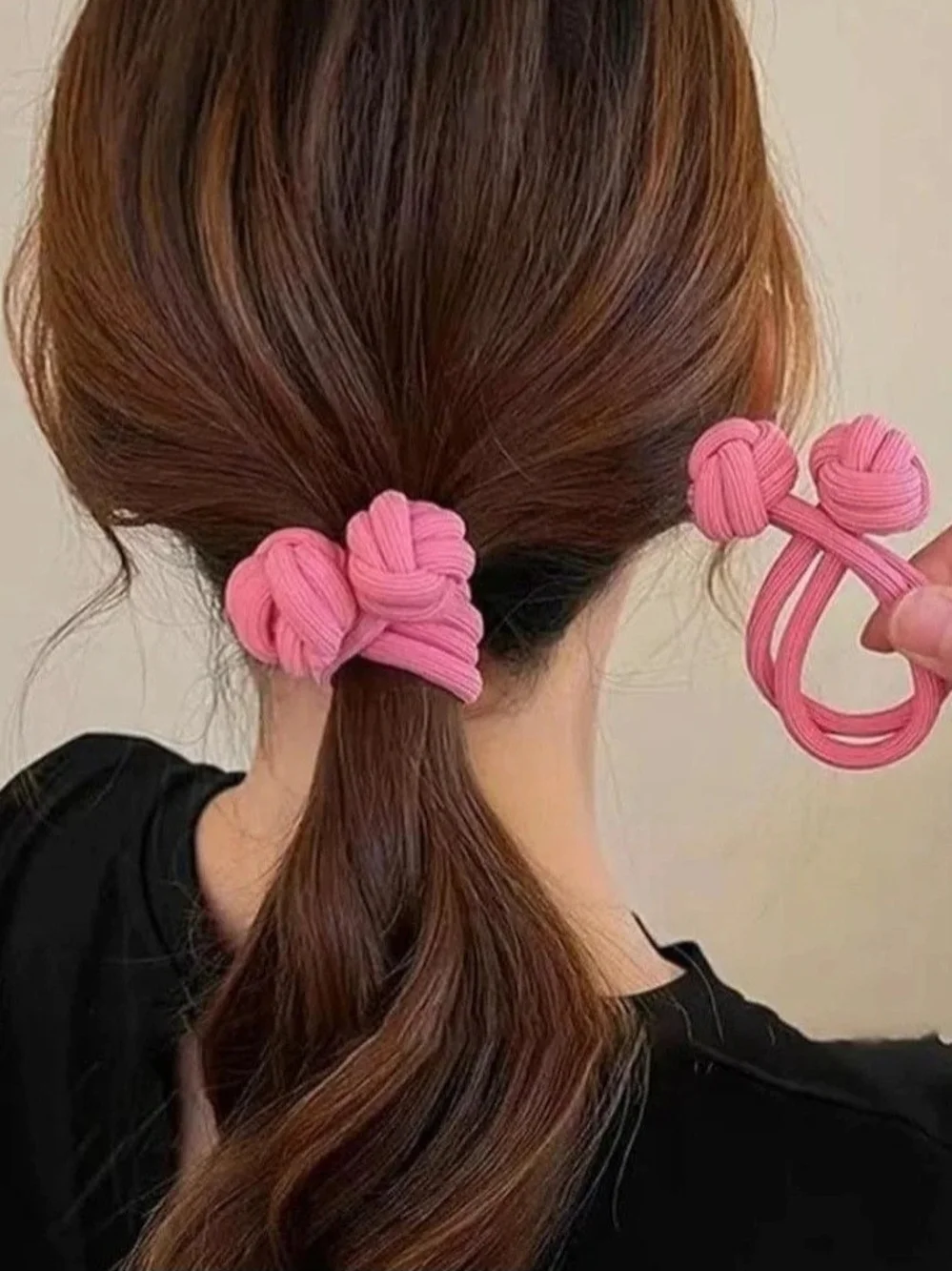 Elastic Hair Ties Set - Pink, Brown, Black, Tan